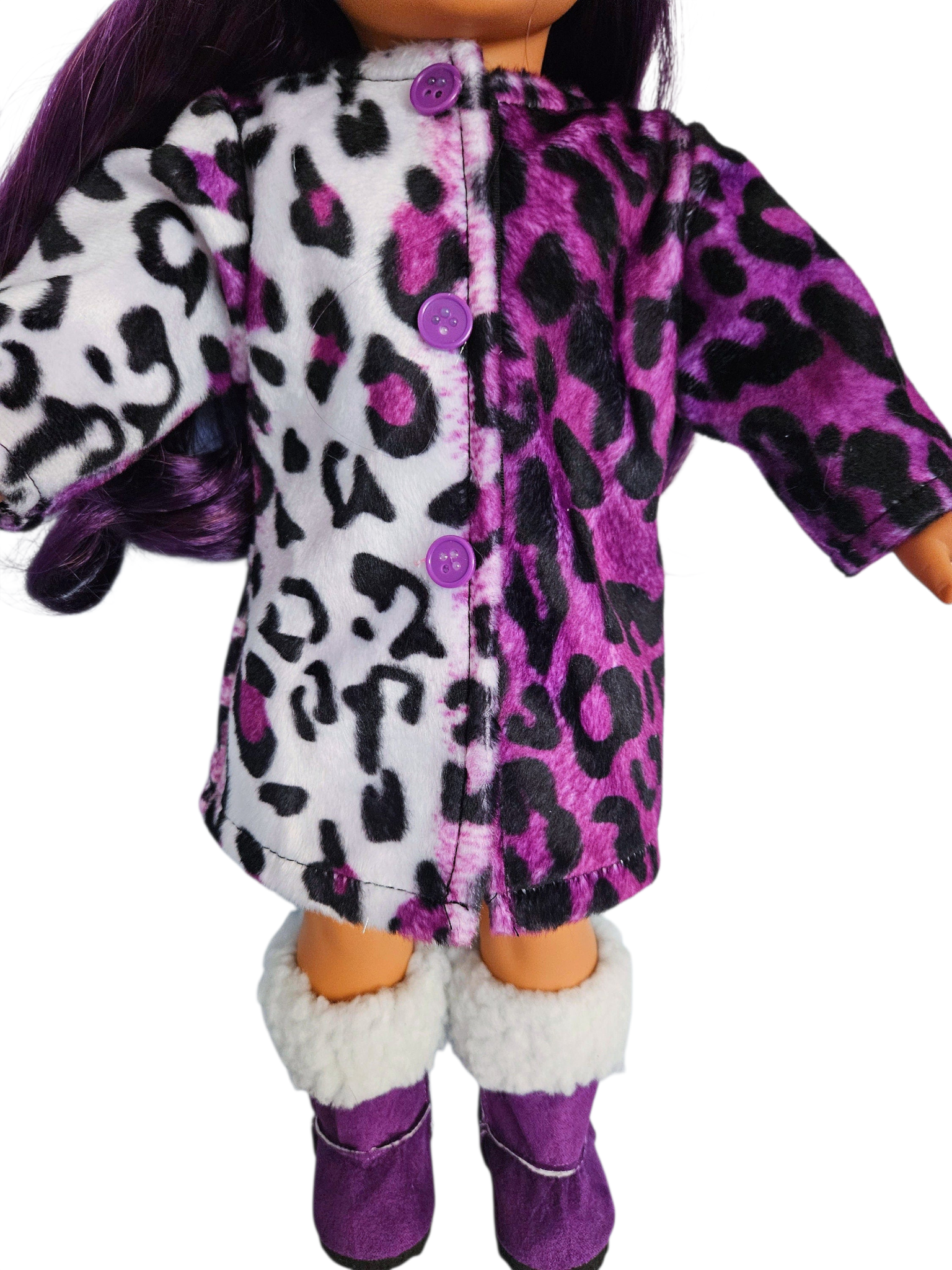 18 inch doll Purple Leopard Coat Outfit