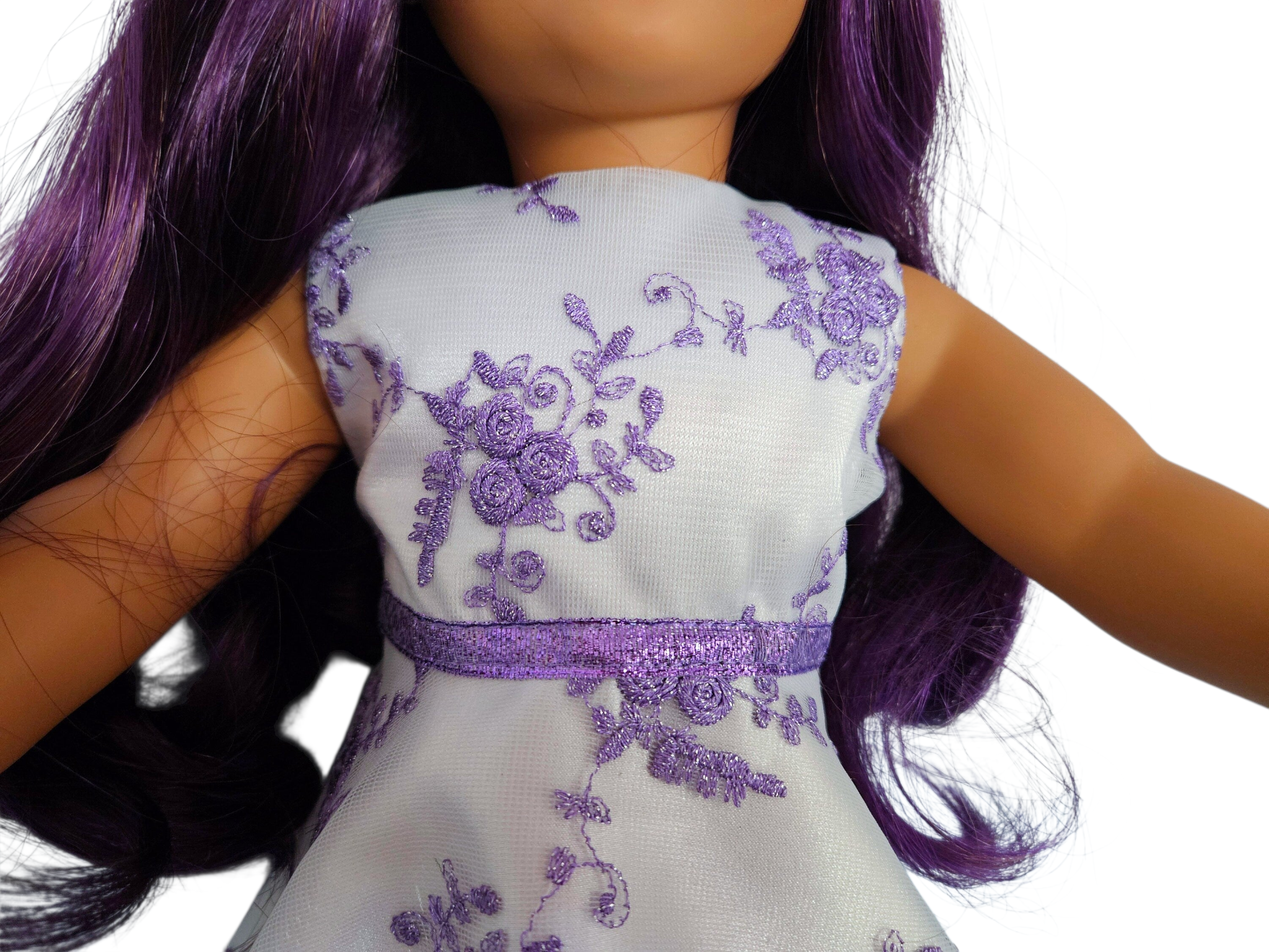 Purple Embroidered Floral Gown and Boa/handmade/AG doll/18 inch doll - #705