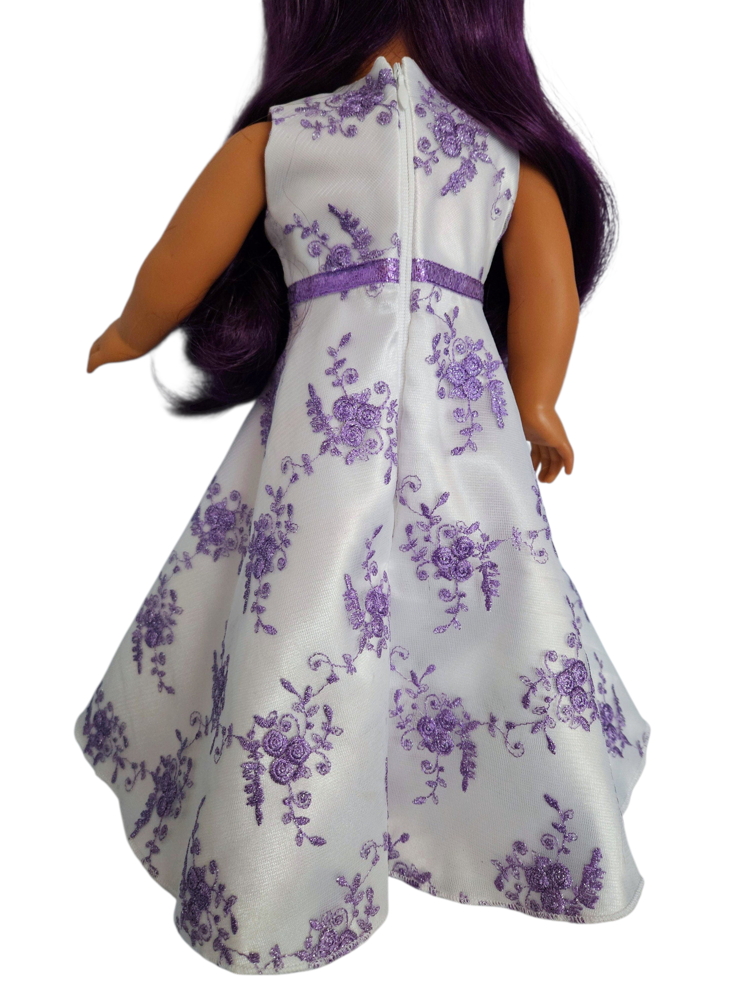Purple Embroidered Floral Gown and Boa/handmade/AG doll/18 inch doll - #705