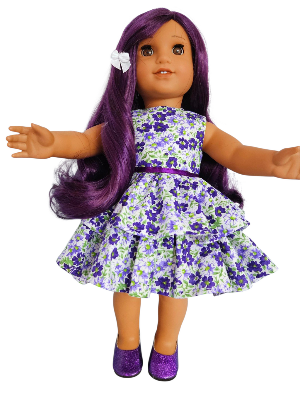 Purple Floral Ruffled Dress/handmade/18 inch doll/AG doll