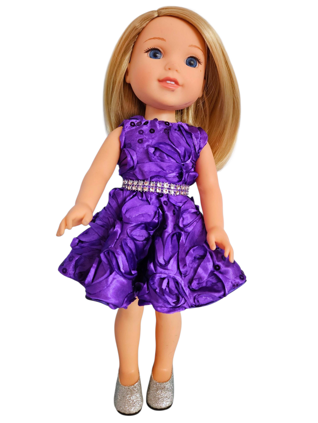 Purple Ribbon Sequin Dress for Wellie Wisher doll/14.5 inch doll/handmade