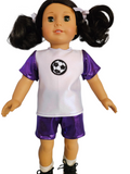 Purple White Soccer Top & Shorts/handmade/AG doll/18 inch doll