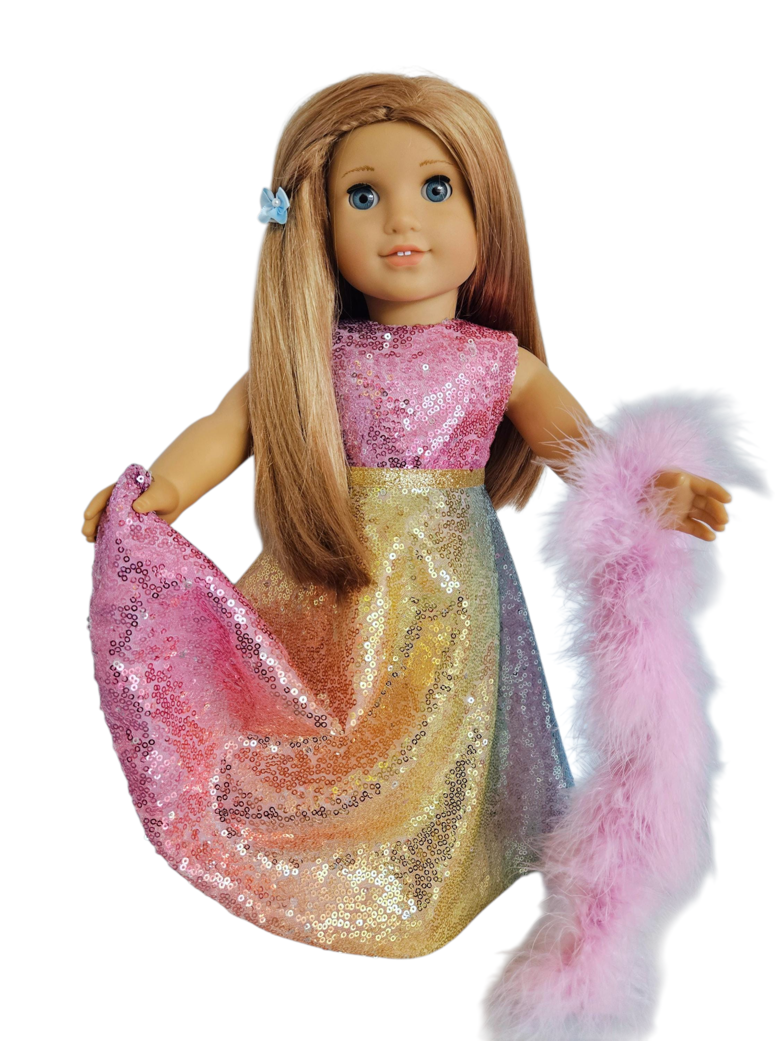 Rainbow Sequin Gown and Boa handmade to fit AG dolls/18 inch dolls  - #203