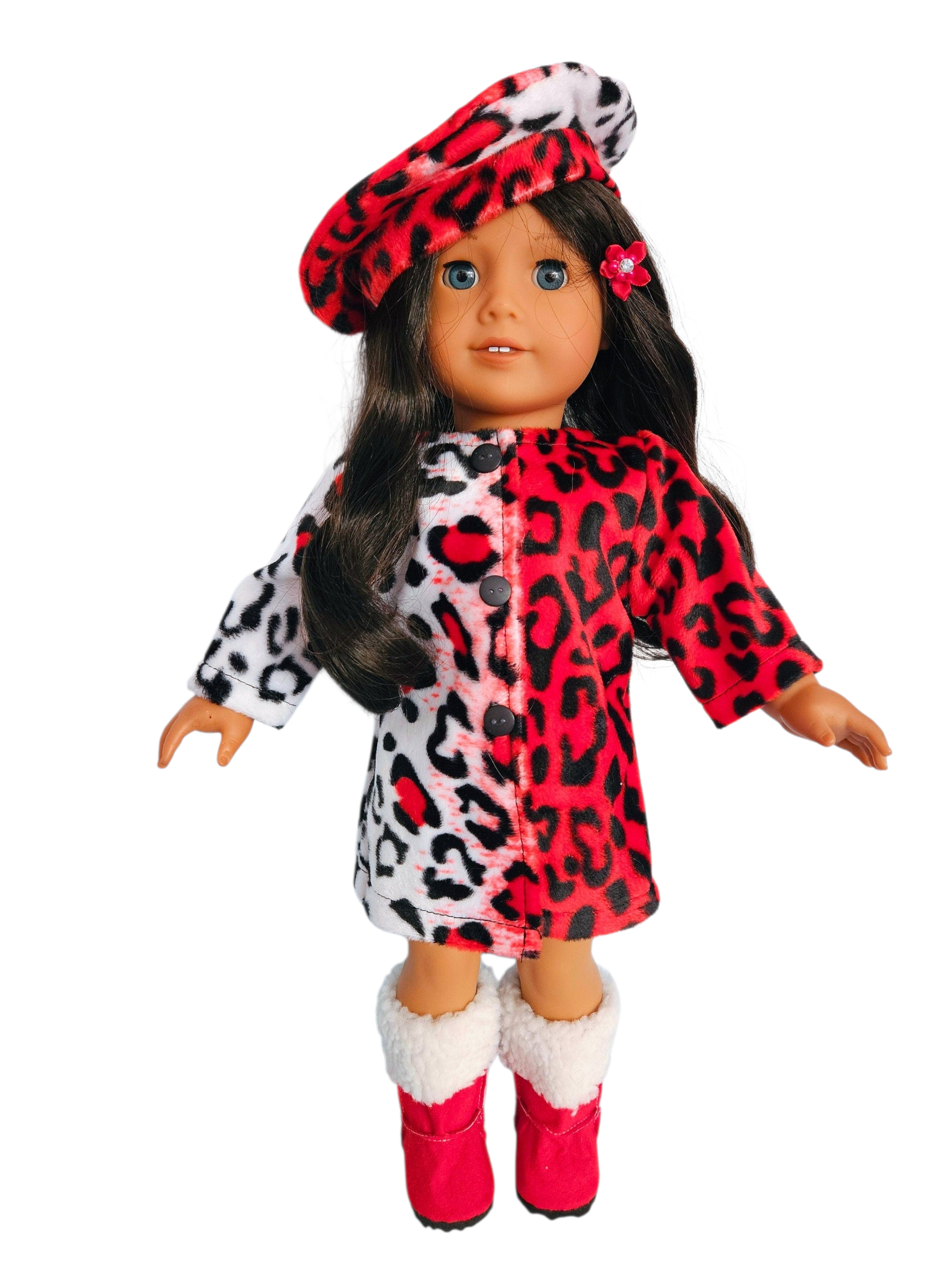18 inch doll Red Leopard Coat Outfit