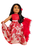 Red Embroidered Sequin Gown and Boa/handmade/AG doll/18 inch doll - #301