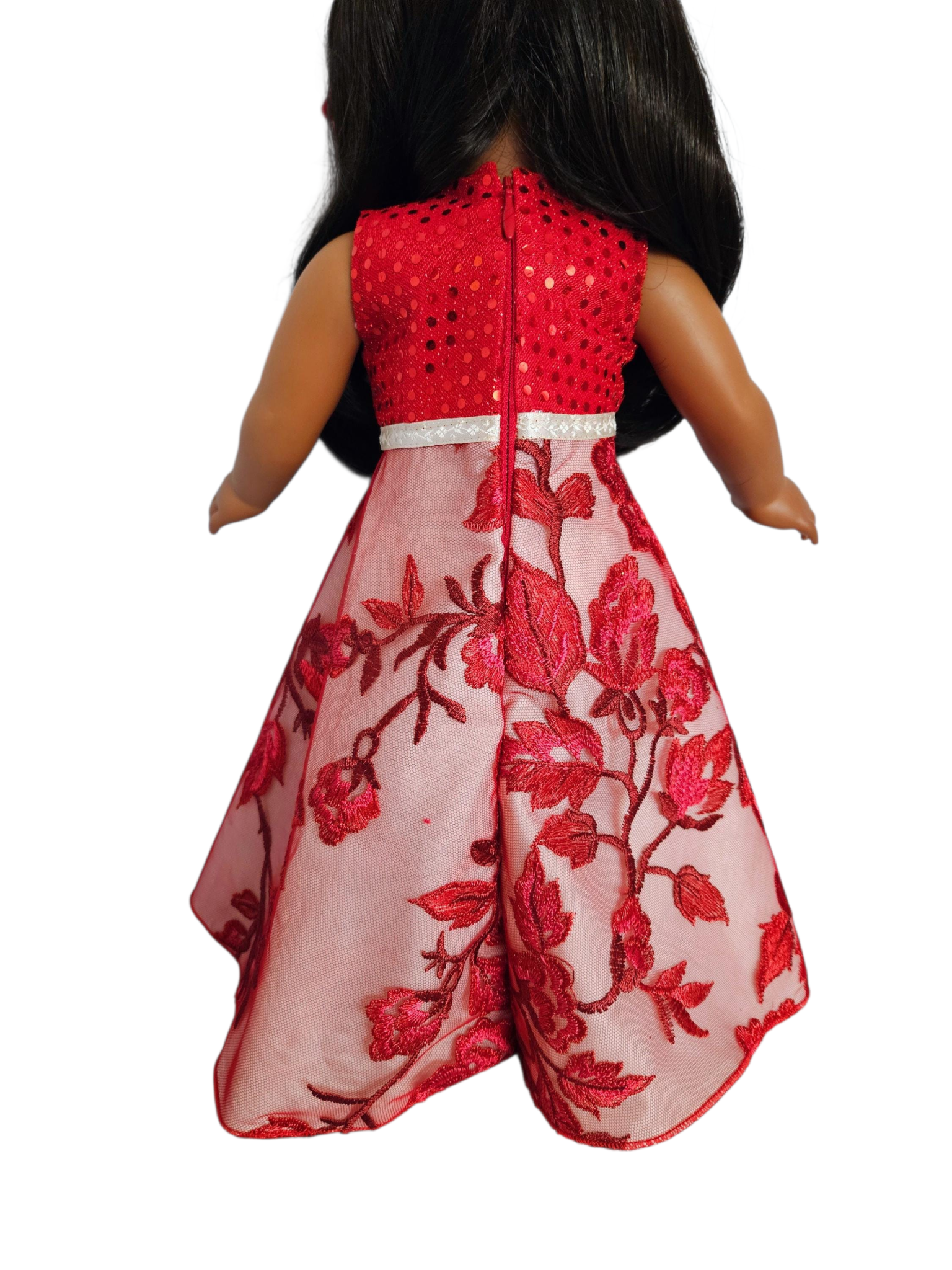 Red Embroidered Sequin Gown and Boa/handmade/AG doll/18 inch doll - #301