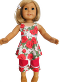 18 inch doll Red Floral Capri Outfit