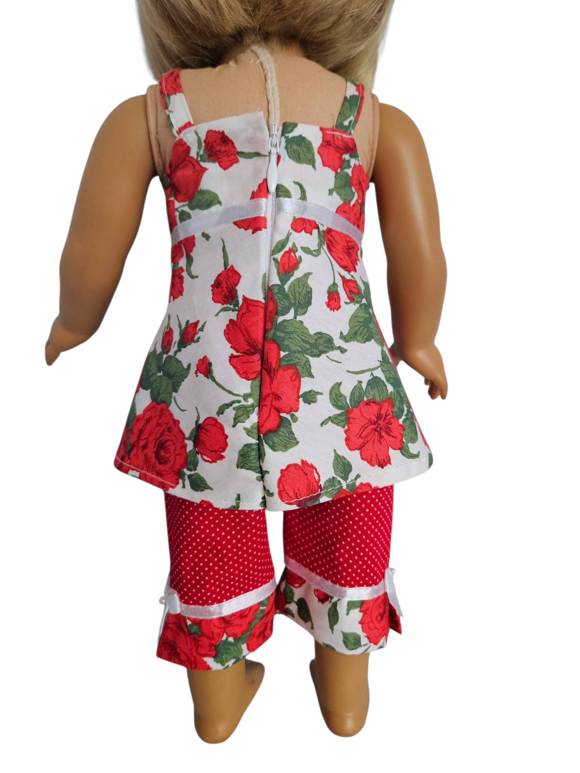 18 inch doll Red Floral Capri Outfit
