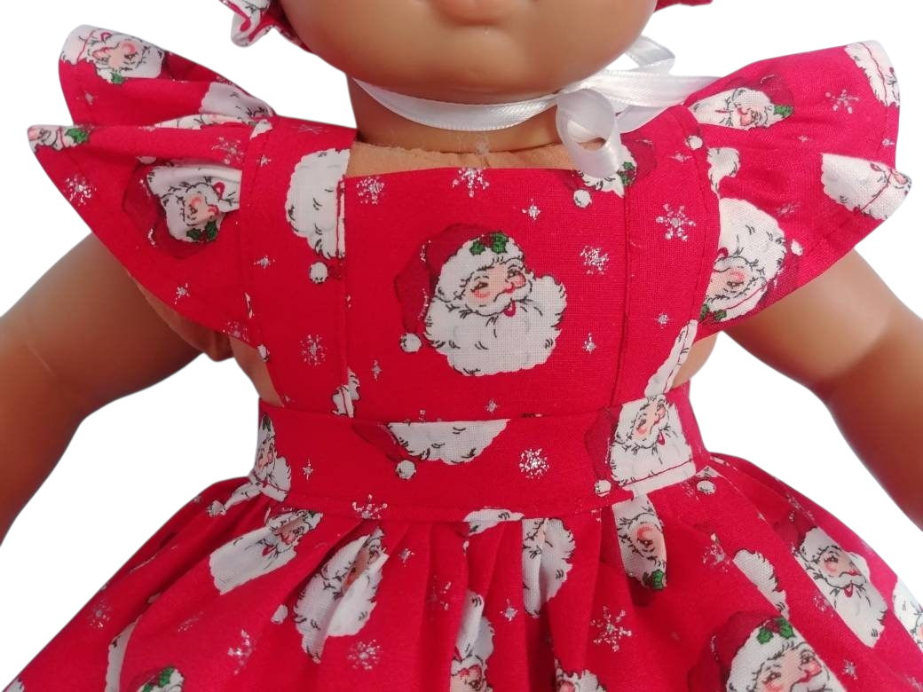 Red Santa Claus Dress, Panties and Bonnet/handmade/Bitty baby