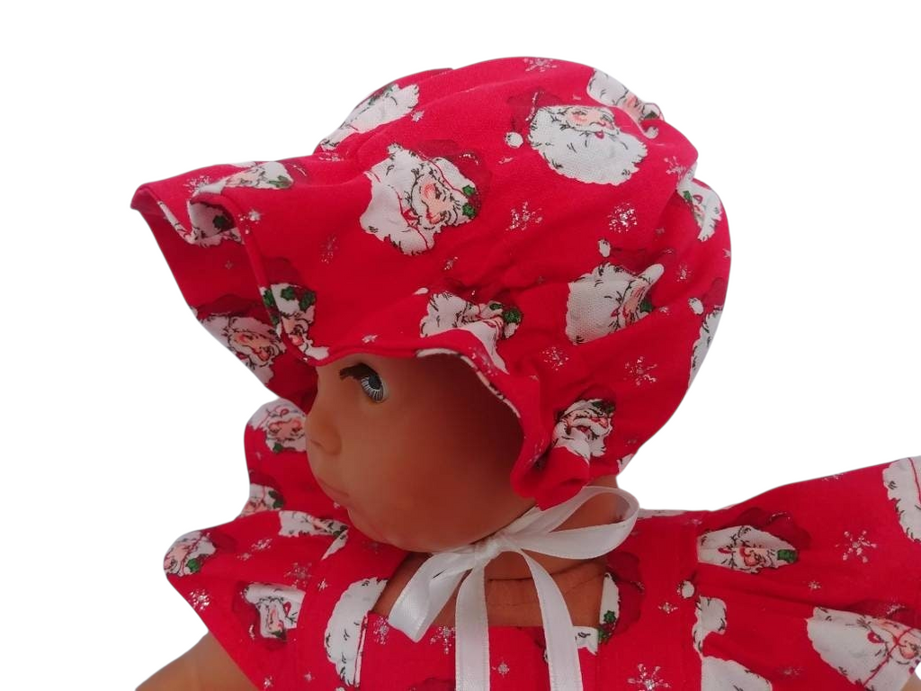 Red Santa Claus Dress, Panties and Bonnet/handmade/Bitty baby