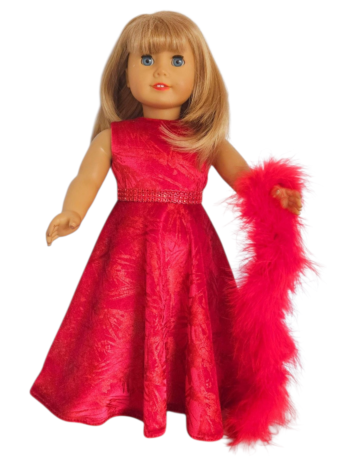 Red Velvet Gown and Boa/handmade/AG doll/18 inch doll - #307
