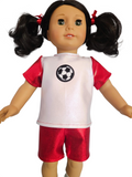 Red White Soccer Top & Shorts/handmade/AG doll/18 inch doll