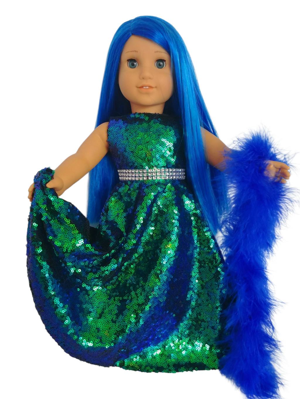 Royal Blue/Green Sequin Gown/handmade/AG doll/18 inch doll clothes- #210