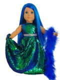 Royal Blue/Green Sequin Gown/handmade/AG doll/18 inch doll clothes- #210