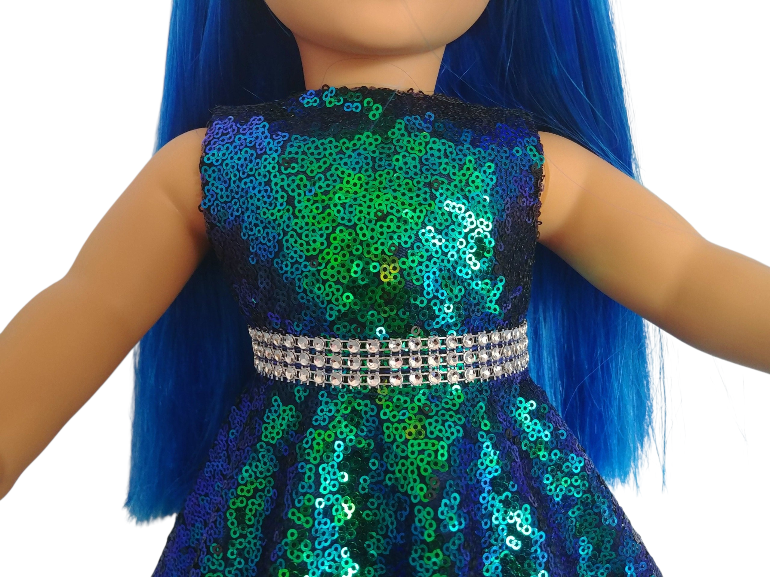 Royal Blue/Green Sequin Gown/handmade/AG doll/18 inch doll clothes- #210