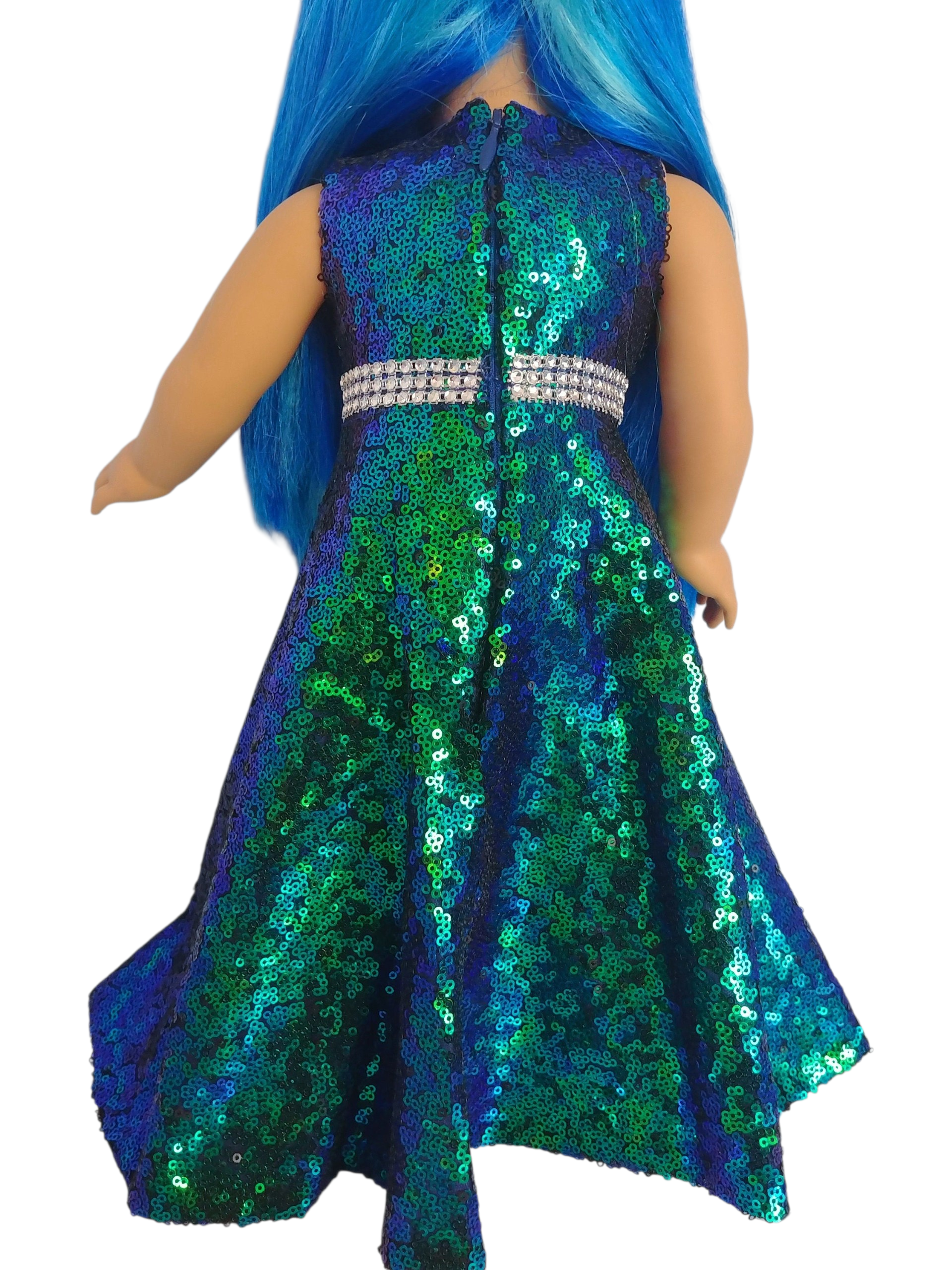 Royal Blue/Green Sequin Gown/handmade/AG doll/18 inch doll clothes- #210