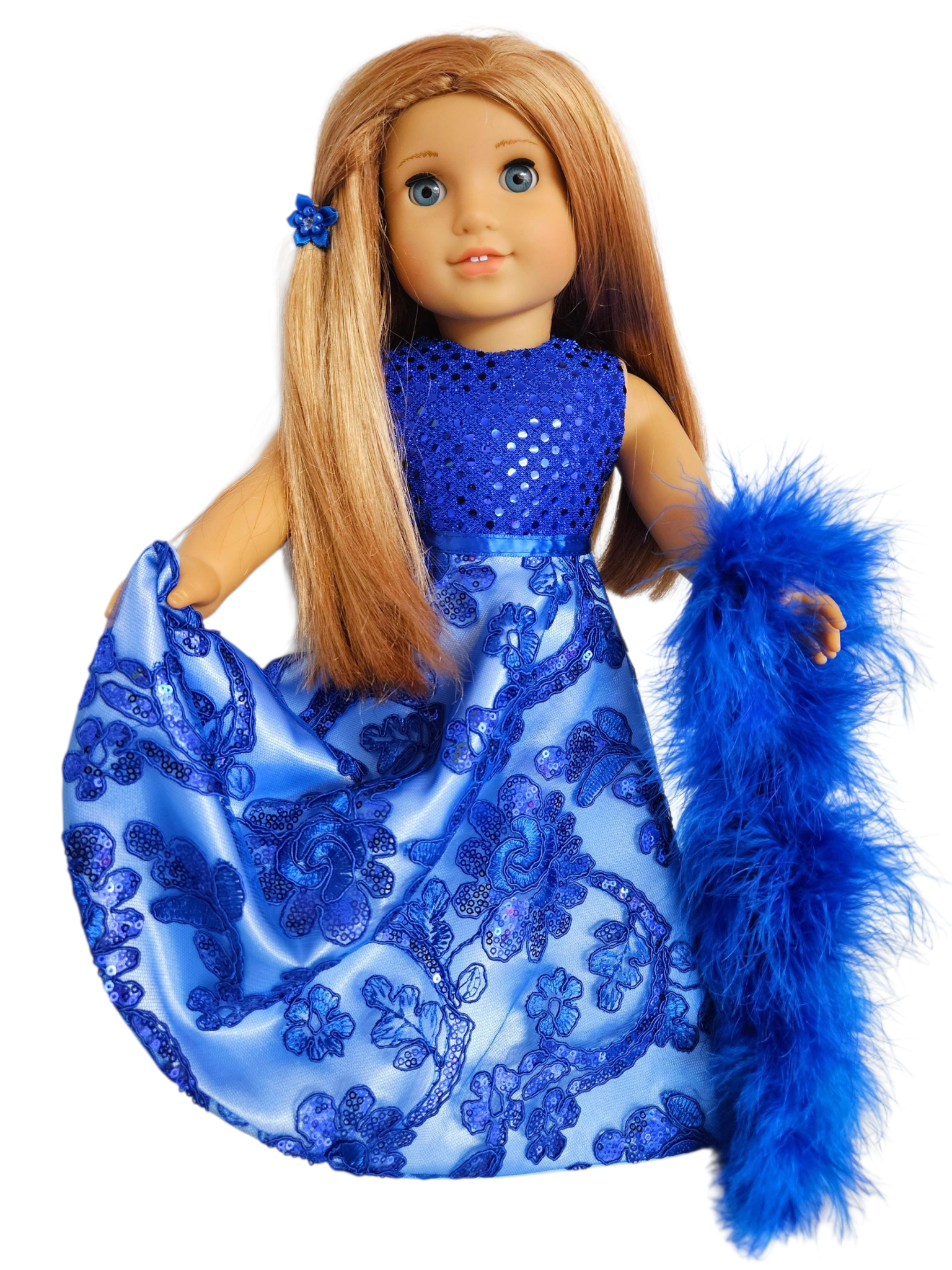Royal Blue Embroidered Sequin Gown/handmade/AG doll/18 inch doll - #515