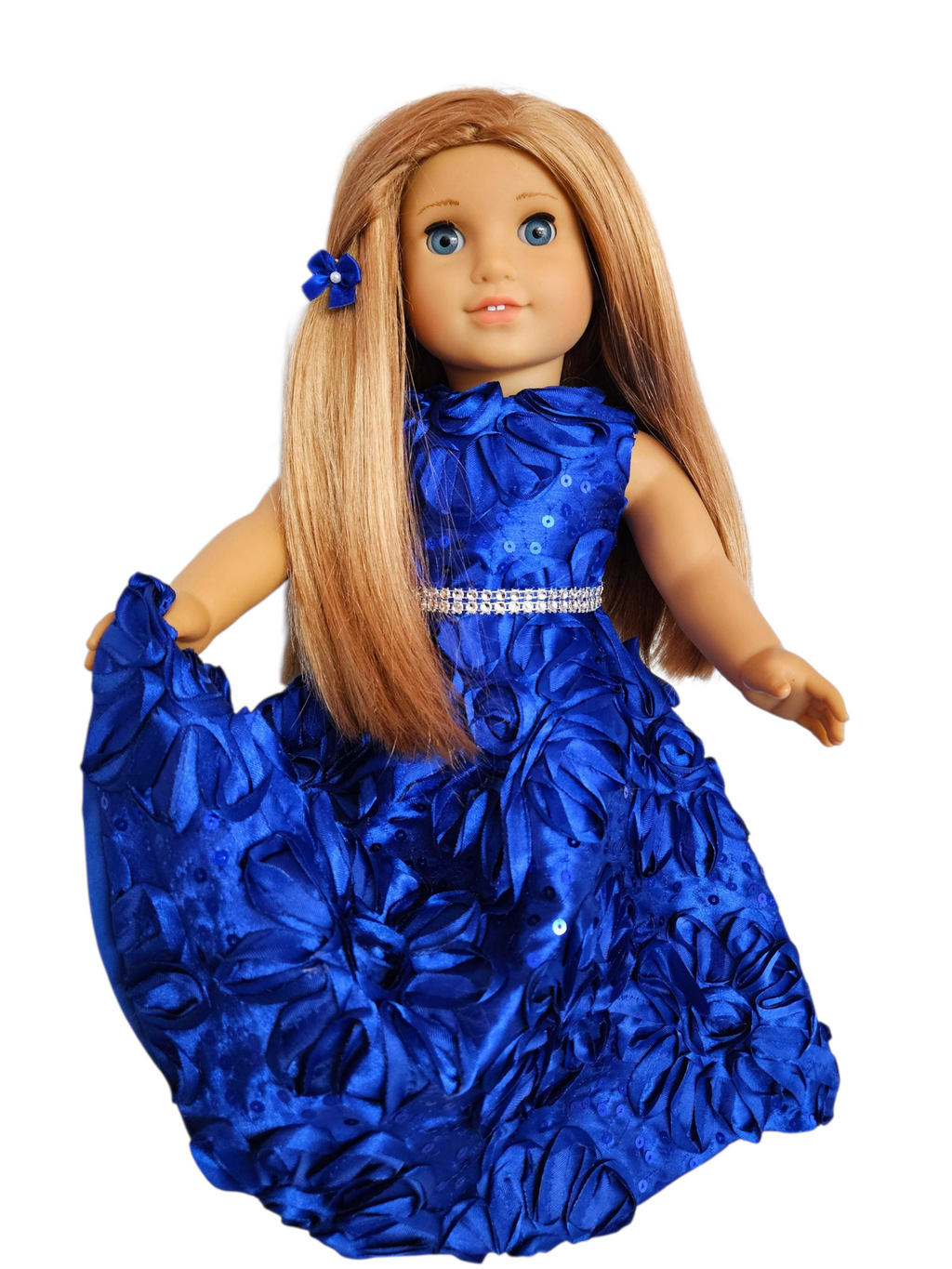 Royal Blue Ribbon Sequin Gown/handmade/AG doll/18 inch doll