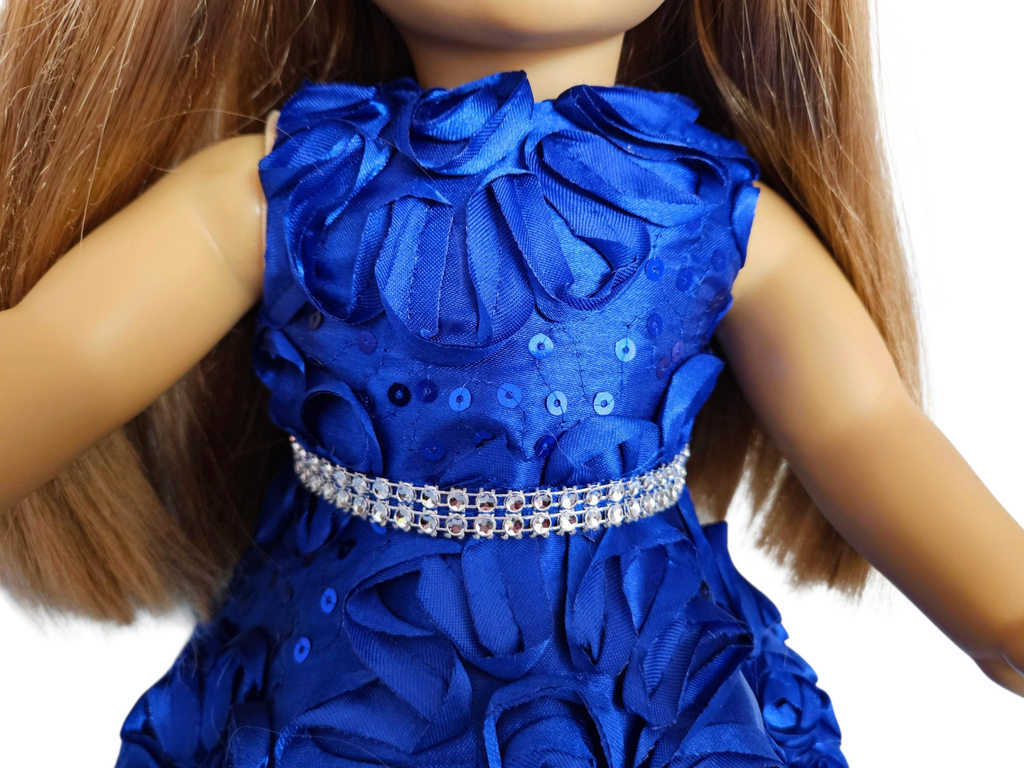 Royal Blue Ribbon Sequin Gown/handmade/AG doll/18 inch doll