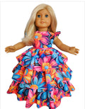 18 inch doll Bright Floral Ruffled Gown