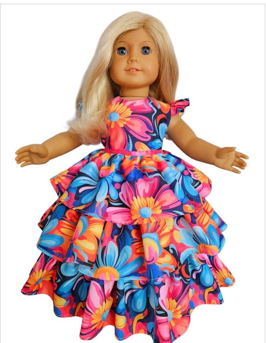 18 inch doll Bright Floral Ruffled Gown