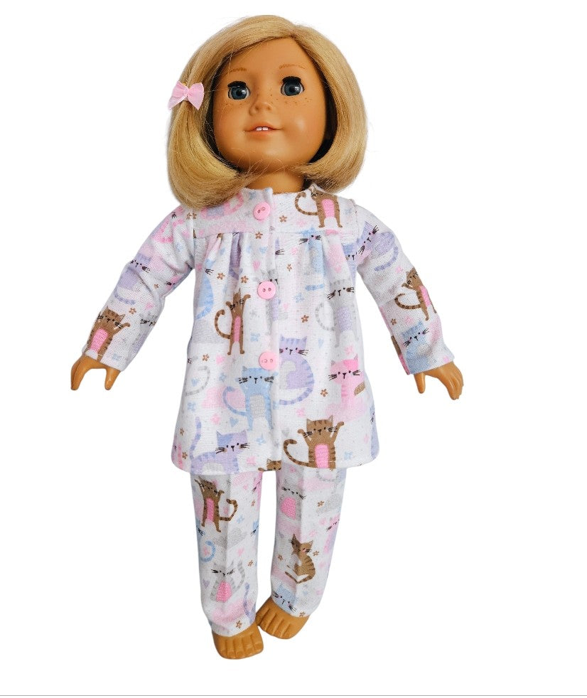 18 inch doll Flannel Pajamas Kitty Print