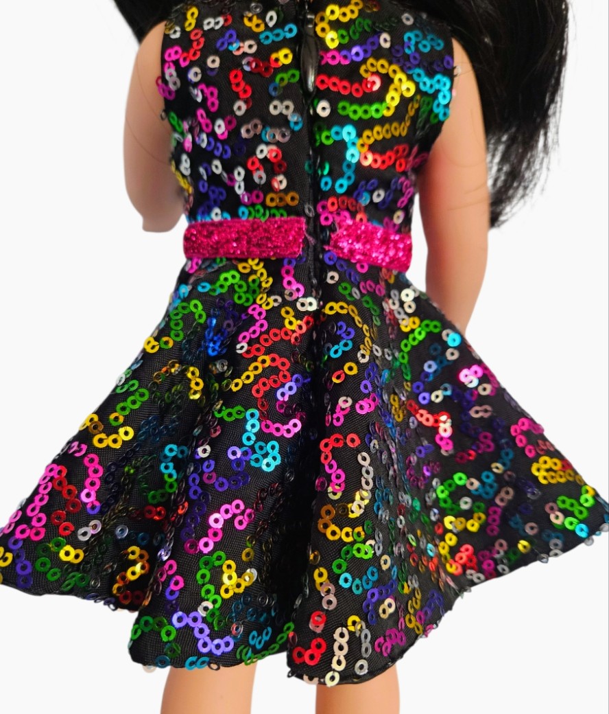 Wellie Wisher Black Multi Color Sequin Dress #24