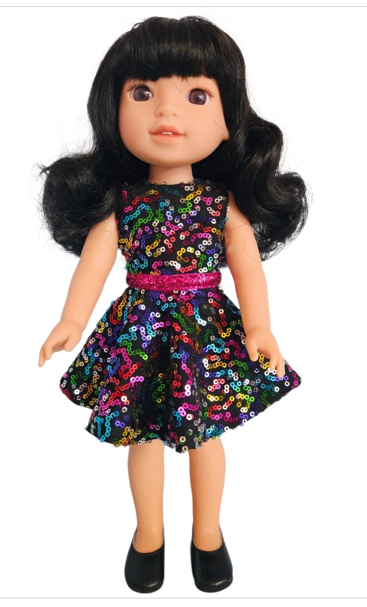Wellie Wisher Black Multi Color Sequin Dress #24