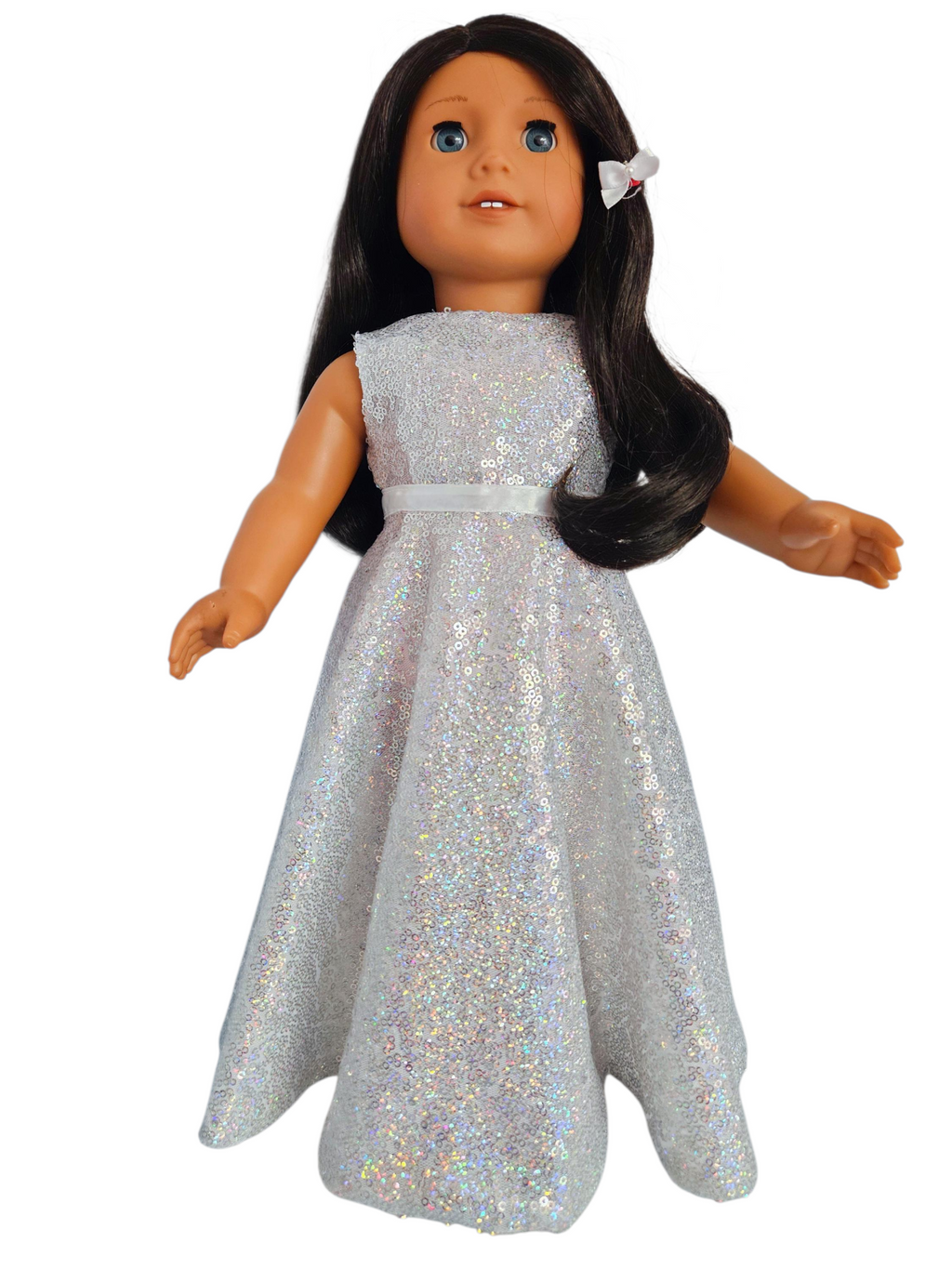 Silver Iridescent Sequin Gown/handmade/AG doll/18 inch doll