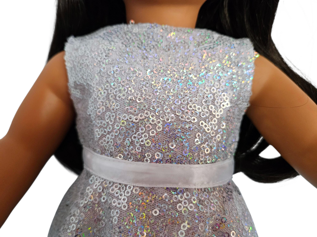 Silver Iridescent Sequin Gown/handmade/AG doll/18 inch doll