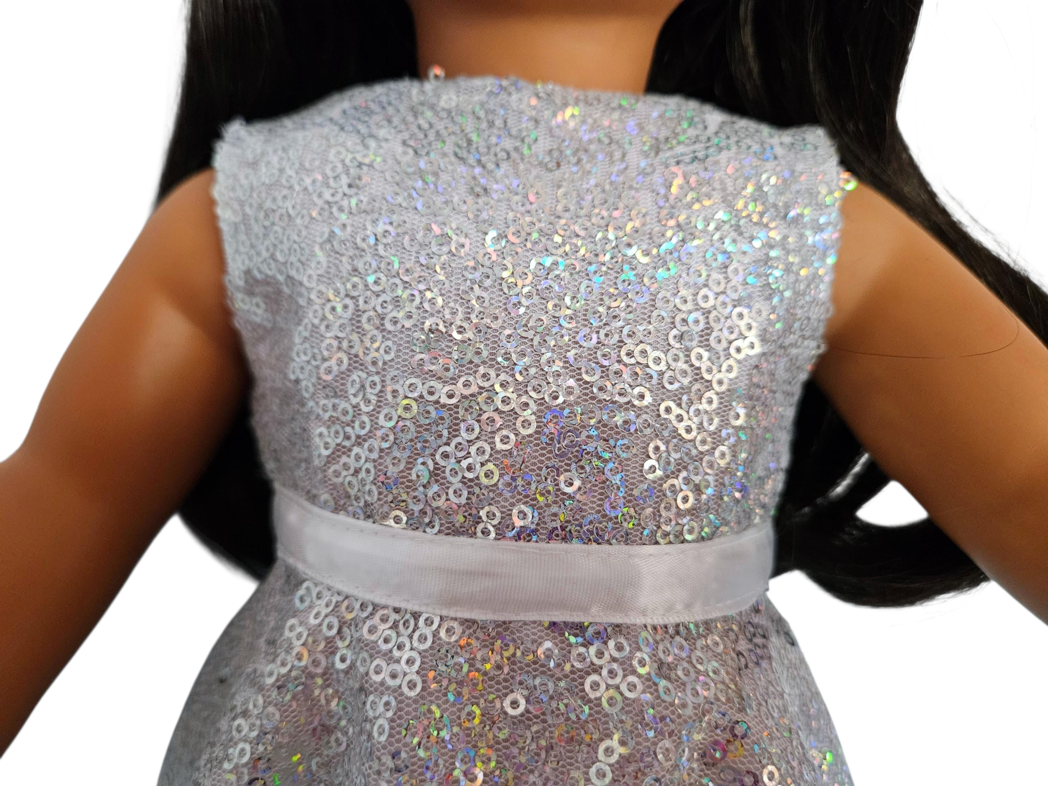 Silver Iridescent Sequin Gown/handmade/AG doll/18 inch doll
