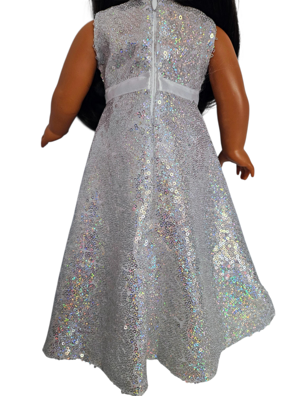 Silver Iridescent Sequin Gown/handmade/AG doll/18 inch doll