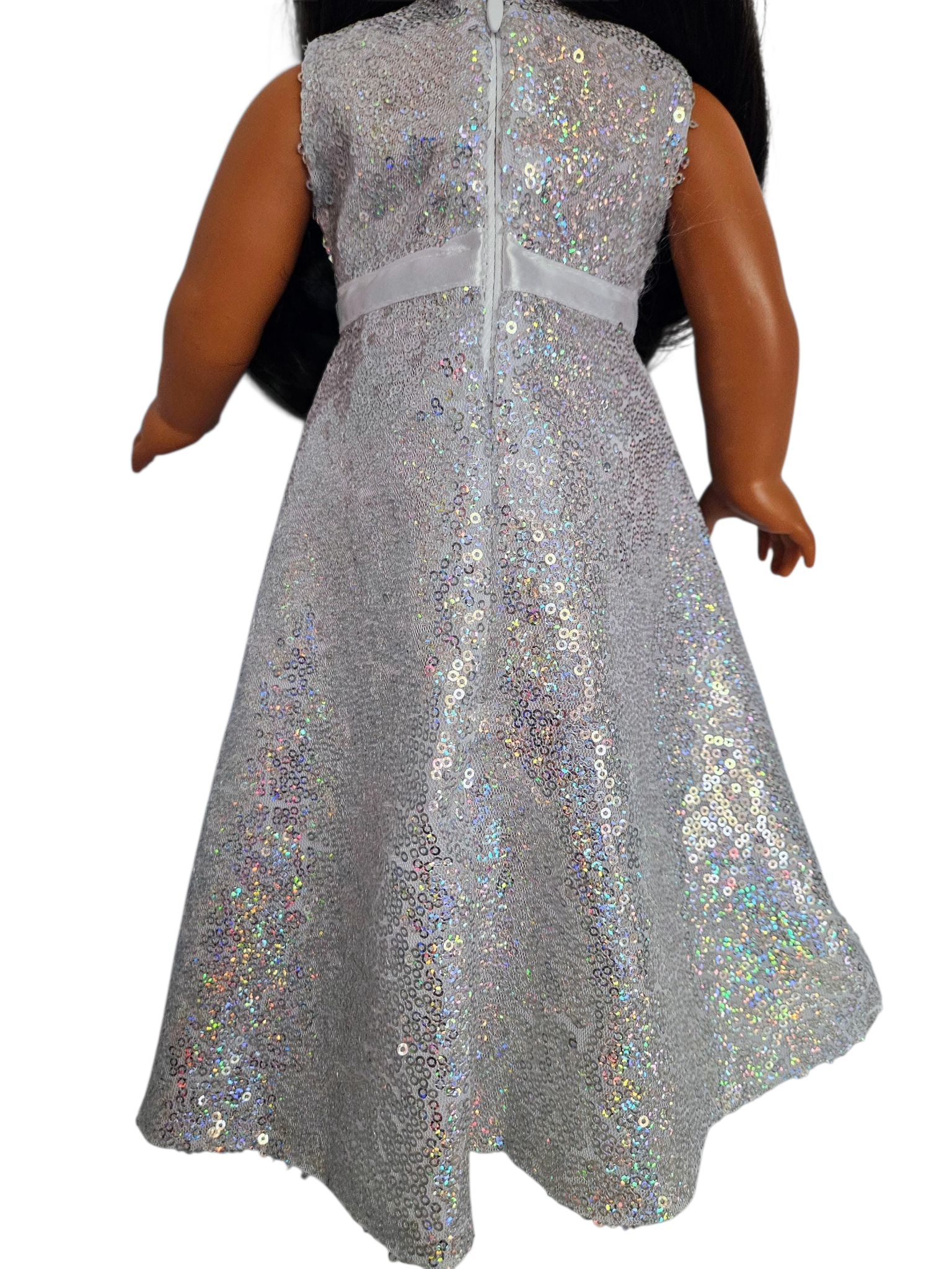 Silver Iridescent Sequin Gown/handmade/AG doll/18 inch doll