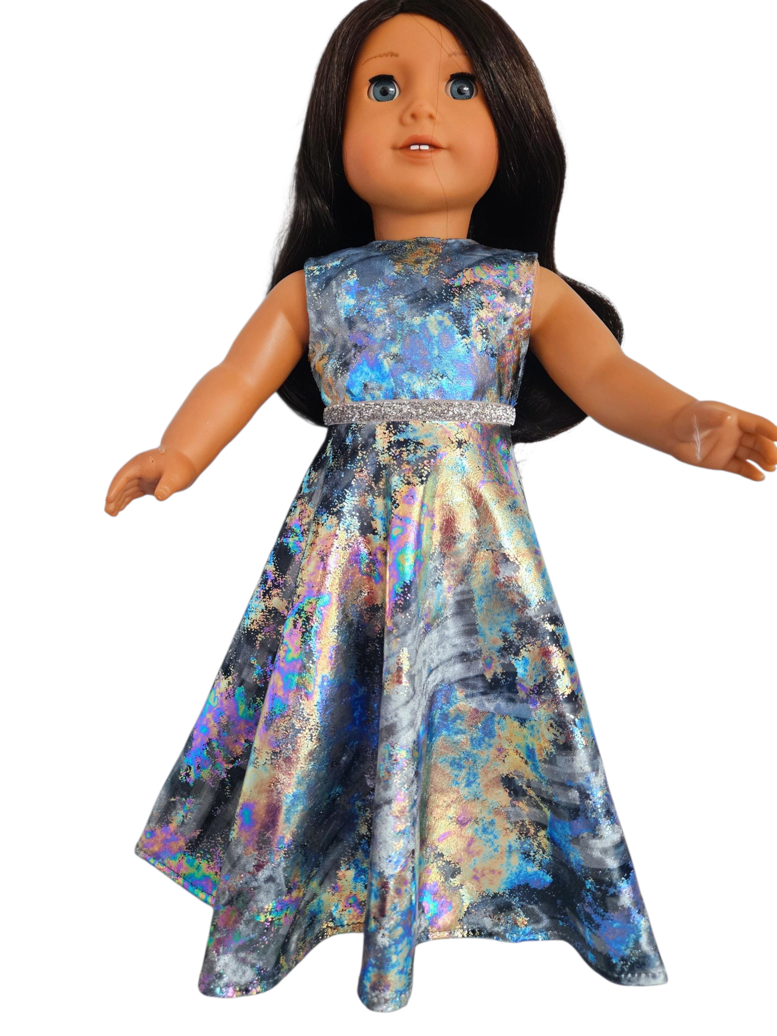 Silver Metallic Velvet Gown and Boa/handmade/AG doll/18 inch doll - #802