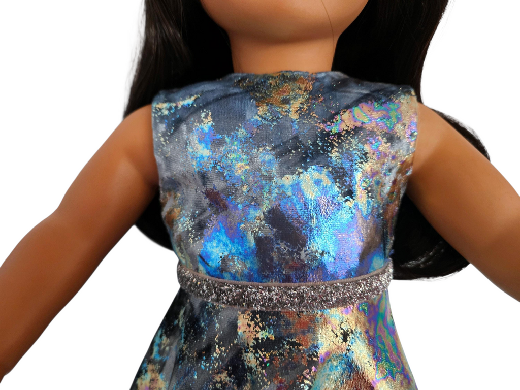 Silver Metallic Velvet Gown and Boa/handmade/AG doll/18 inch doll - #802