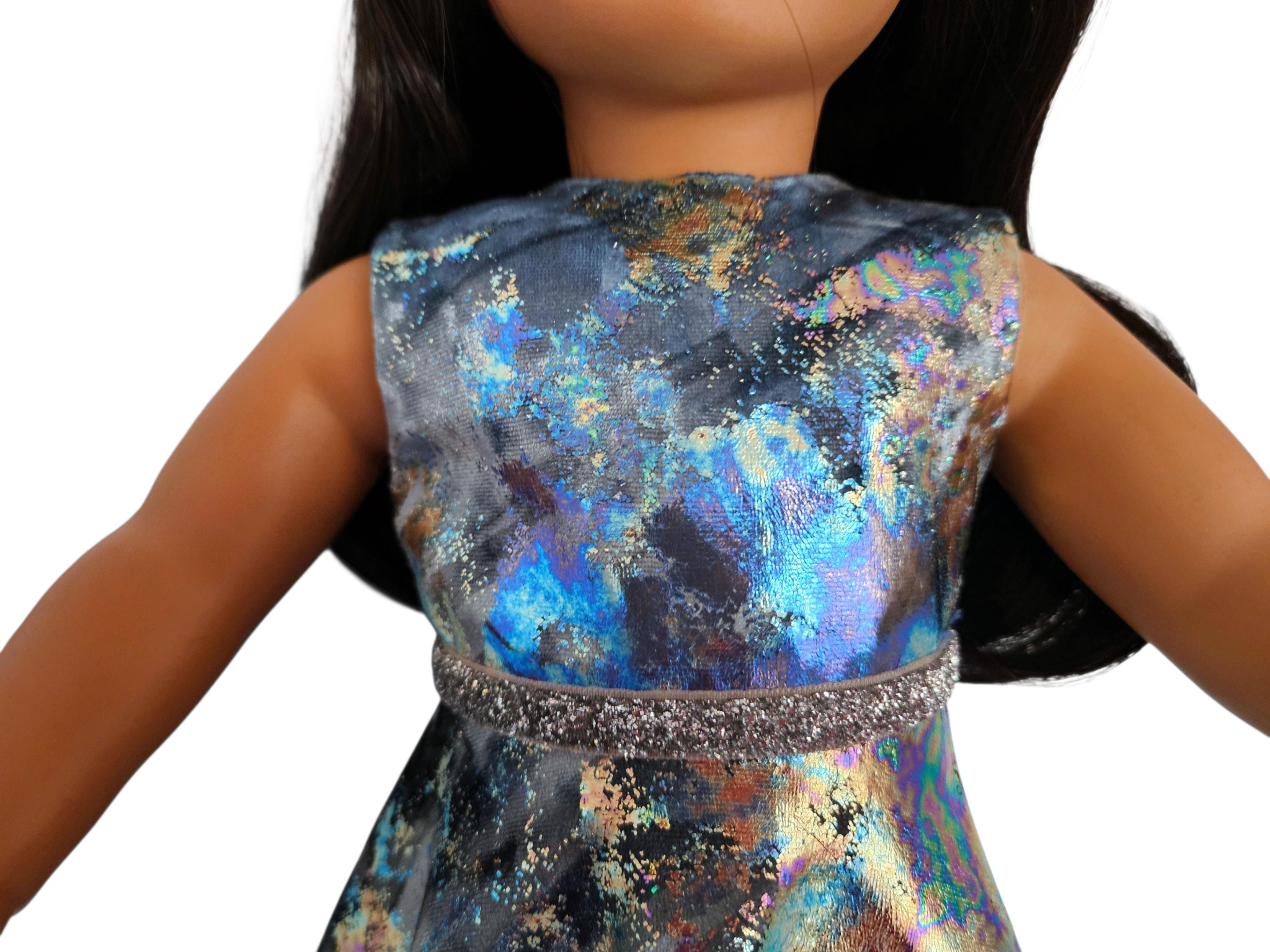 Silver Metallic Velvet Gown and Boa/handmade/AG doll/18 inch doll - #802