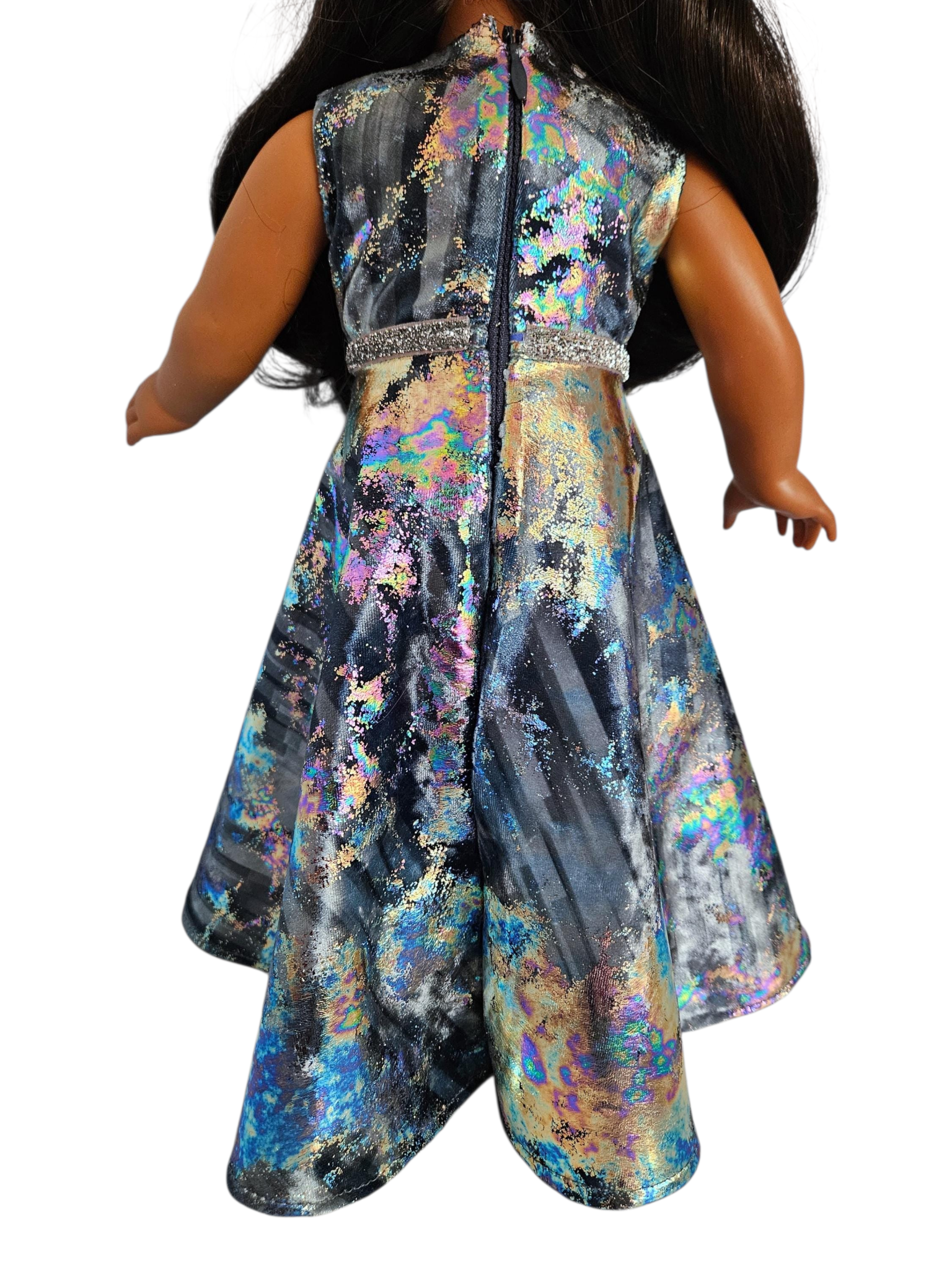 Silver Metallic Velvet Gown and Boa/handmade/AG doll/18 inch doll - #802