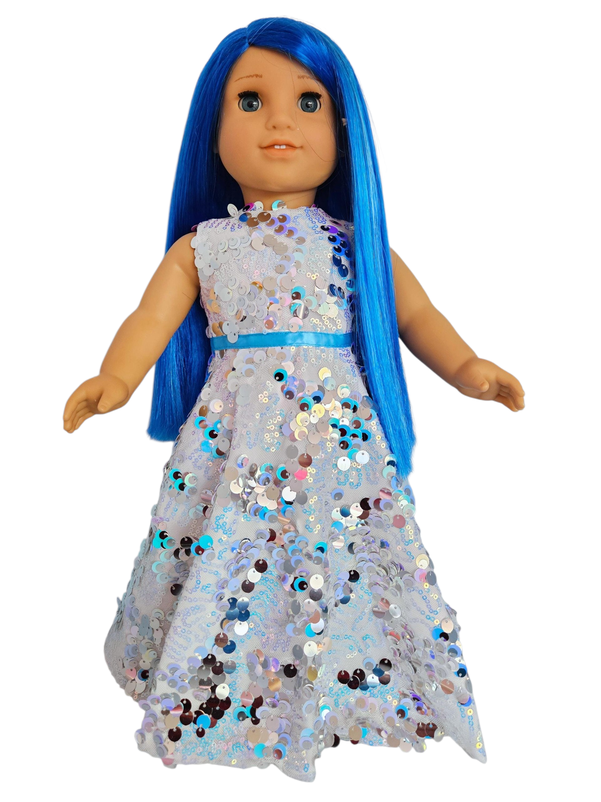 Silver Sequin Gown and Boa/handmade/AG doll/18 inch doll- Last One!