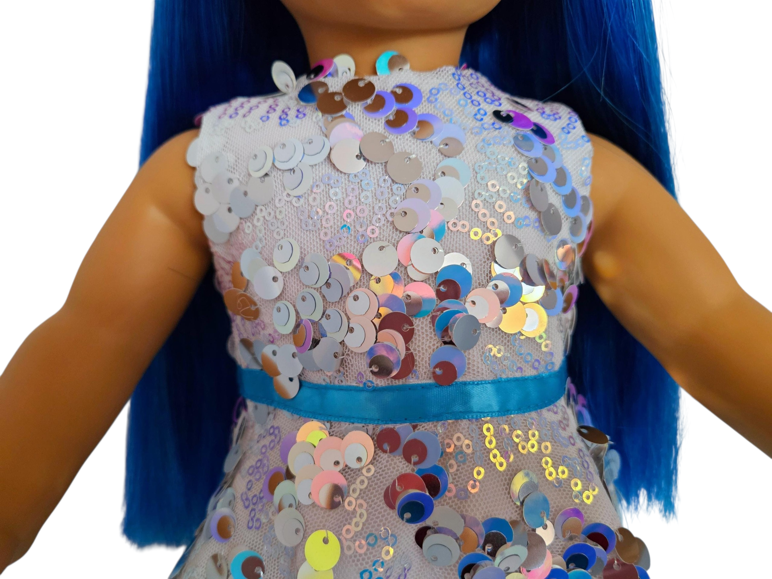 Silver Sequin Gown and Boa/handmade/AG doll/18 inch doll- Last One!