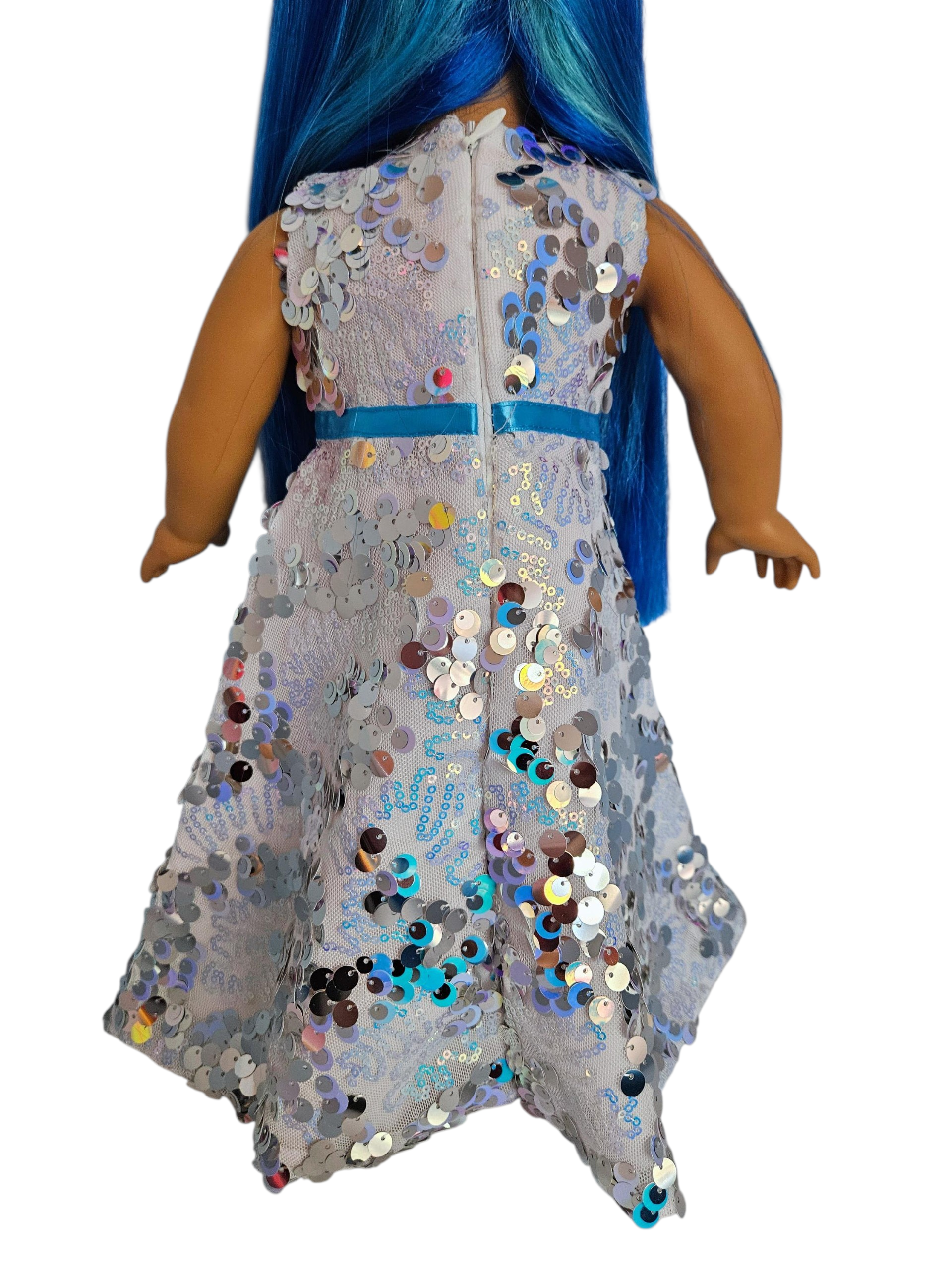 Silver Sequin Gown and Boa/handmade/AG doll/18 inch doll- Last One!