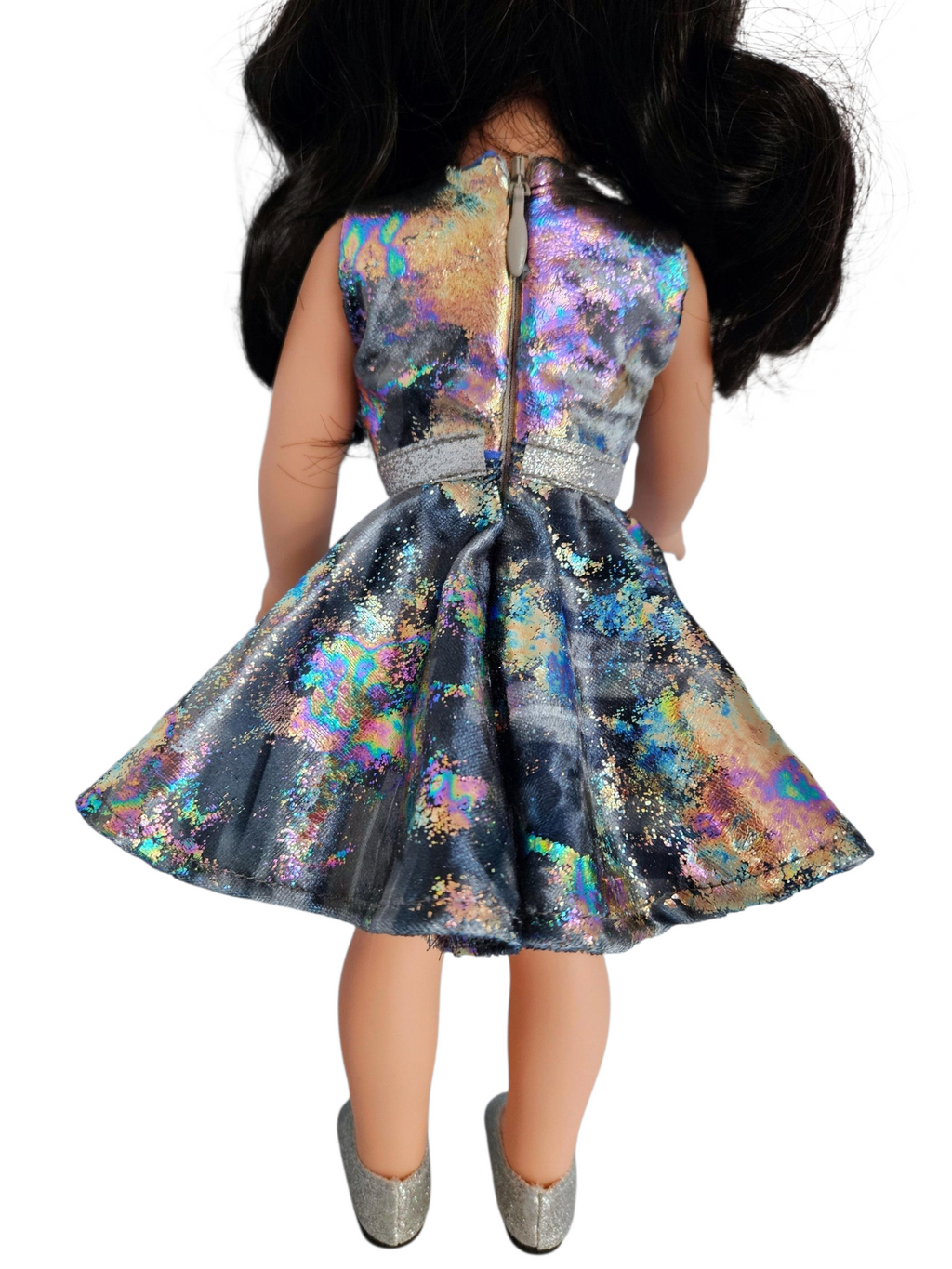 Silver Tye Dye Velvet Dress/handmade/Wellie doll