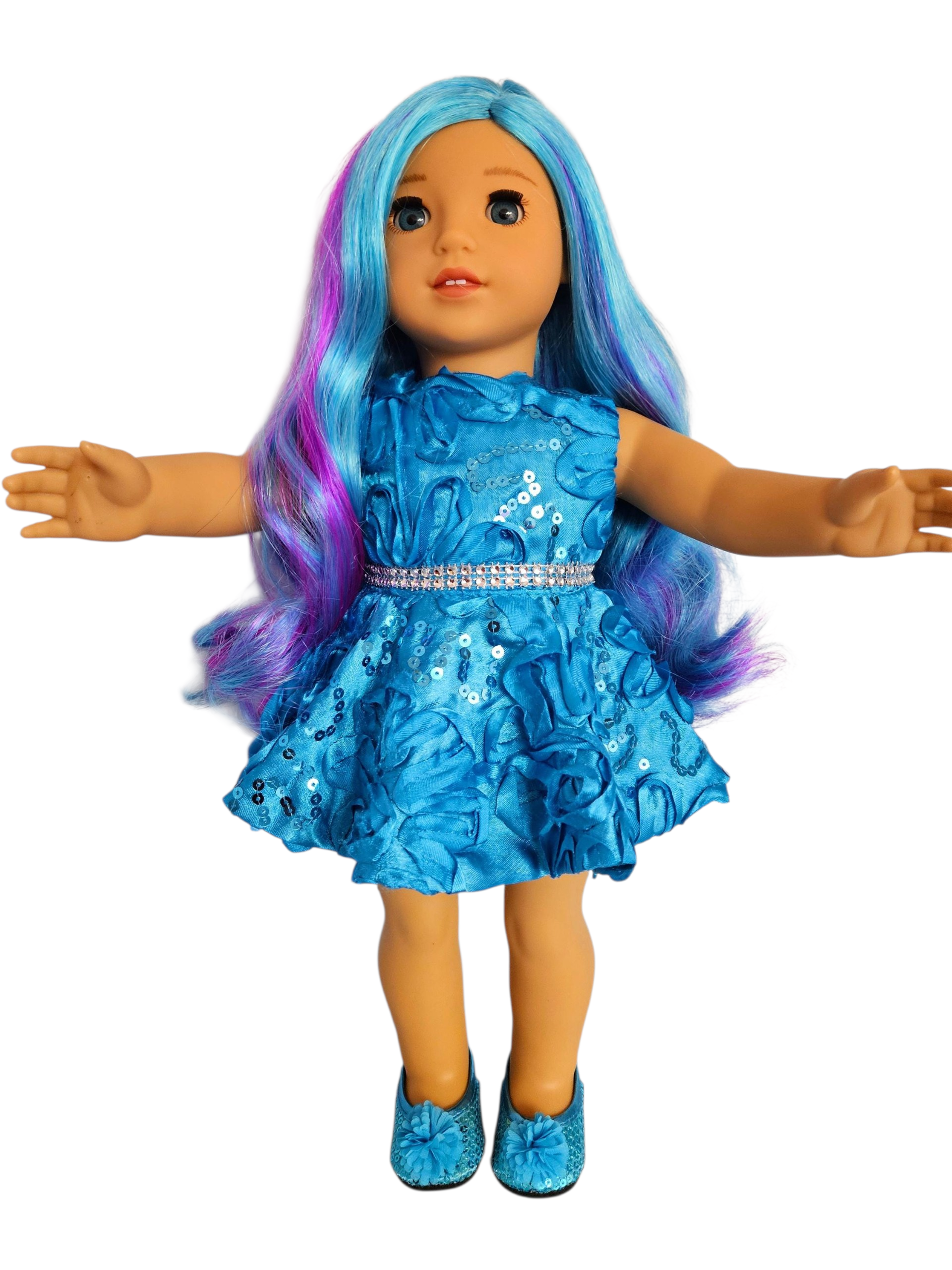 Turquoise Ribbon Sequin Party Dress/handmade/AG doll/18 inch doll