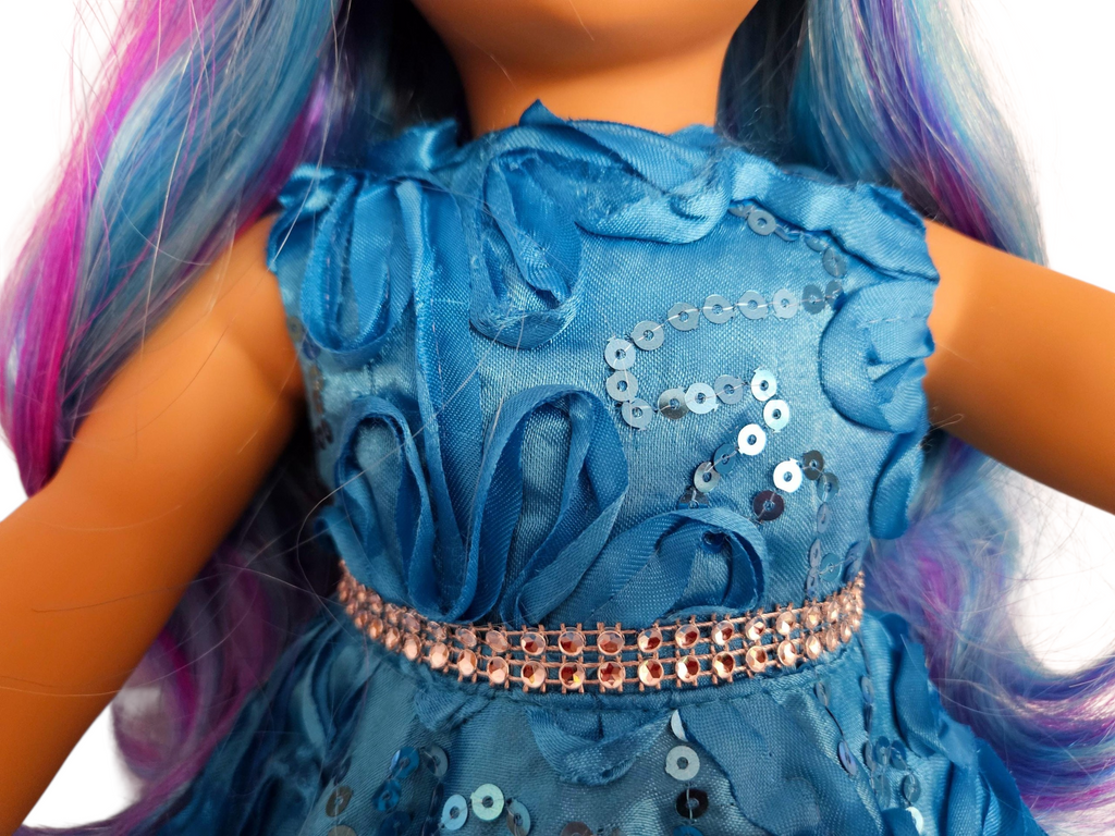 Turquoise Ribbon Sequin Party Dress/handmade/AG doll/18 inch doll