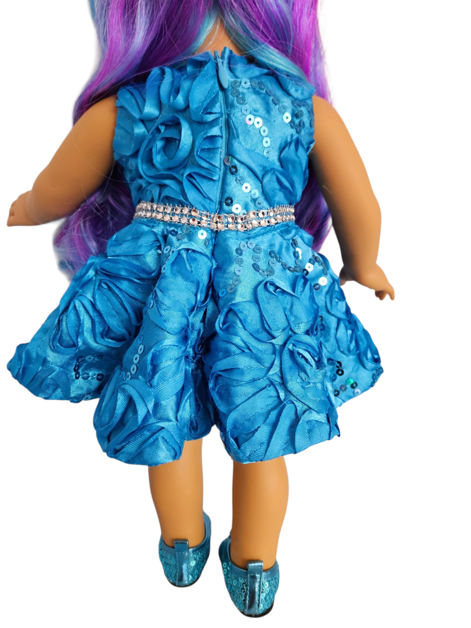 Turquoise Ribbon Sequin Party Dress/handmade/AG doll/18 inch doll