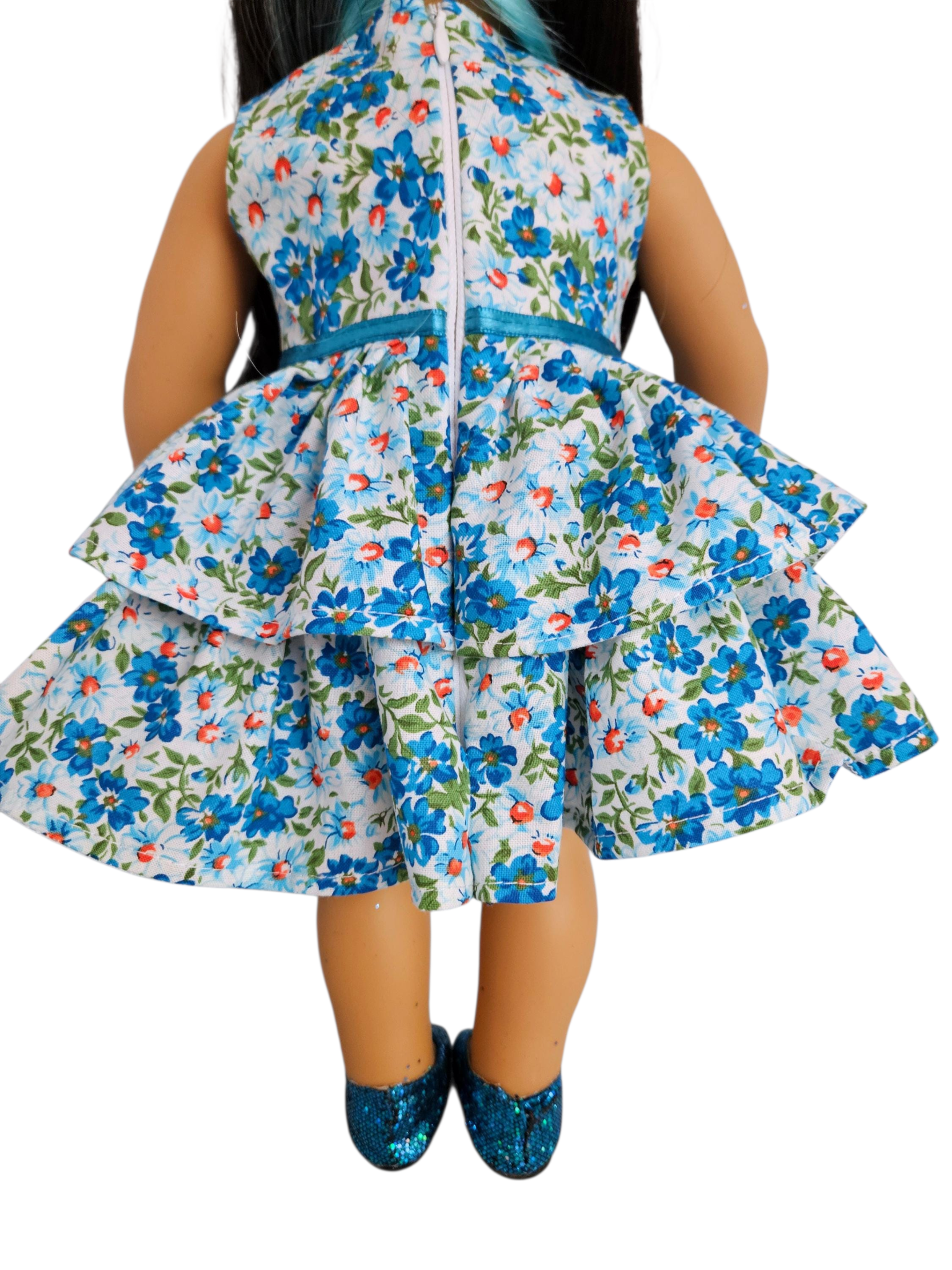 Turquouse Floral Ruffled Dress/handmade/18 inch doll/AG doll