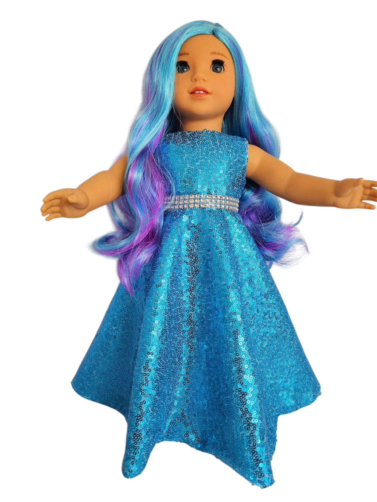 Turquouse Sequin Gown and Boa/handmade/AG doll/18 inch doll - #514