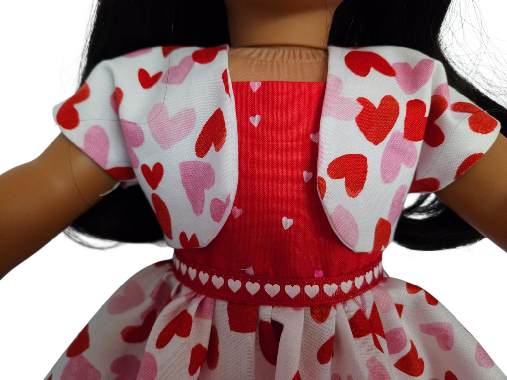 Valentine Hearts Dress and Jacket/handmade/AG doll/18 inch doll