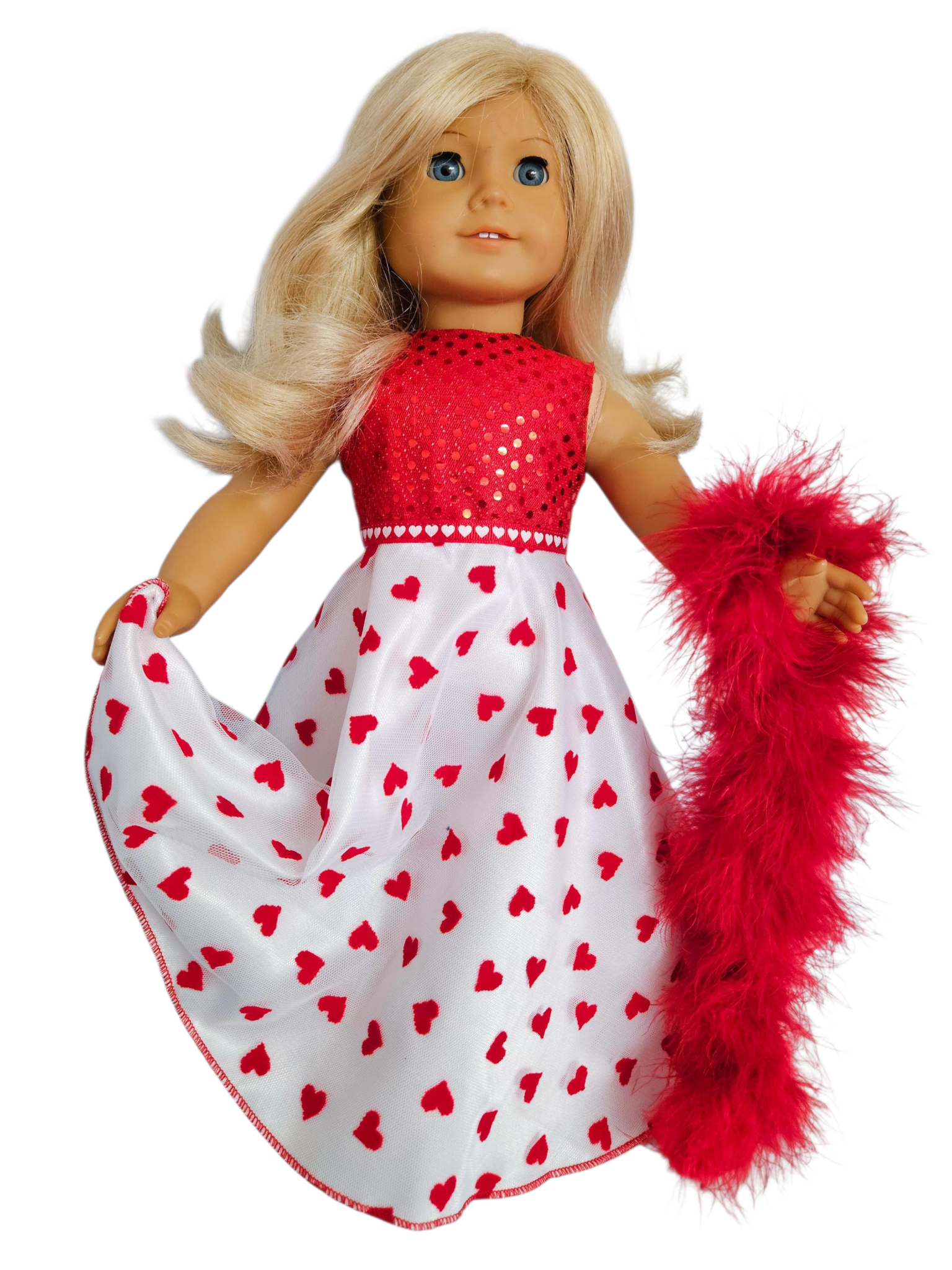 Valentine Hearts Sequin Gown and Boa/handmade/AG doll/18 inch doll