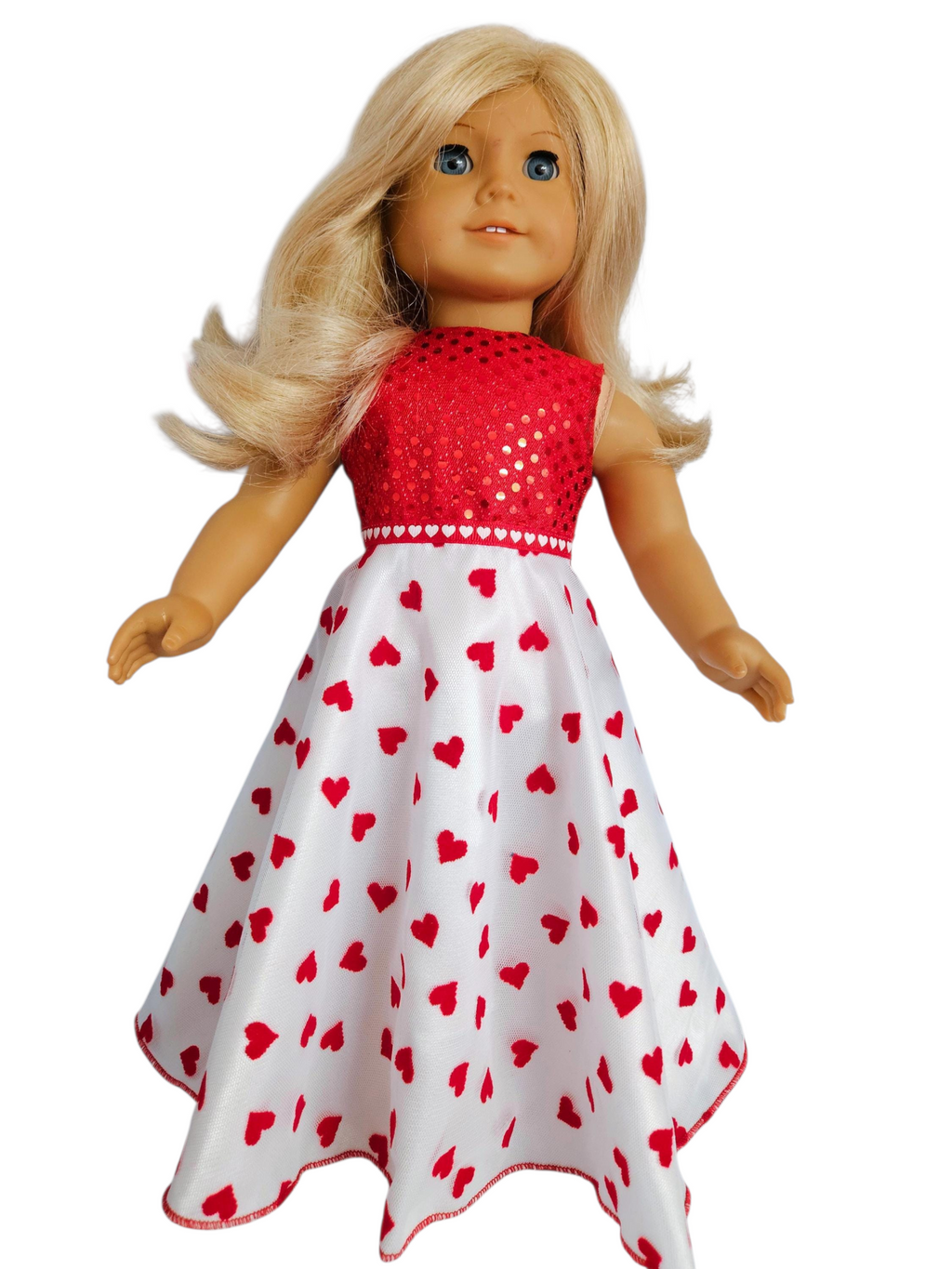 Valentine Hearts Sequin Gown and Boa/handmade/AG doll/18 inch doll