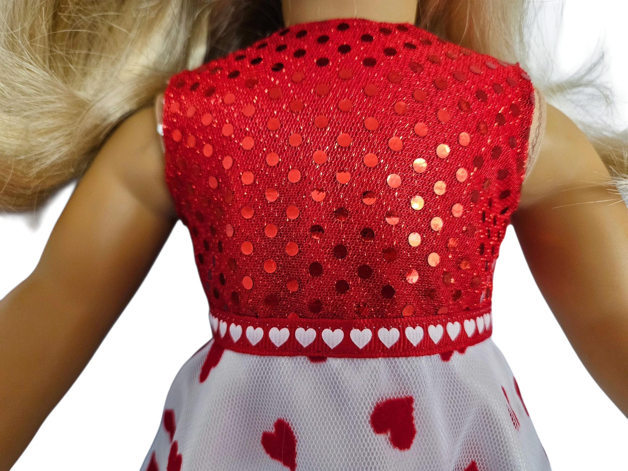 Valentine Hearts Sequin Gown and Boa/handmade/AG doll/18 inch doll